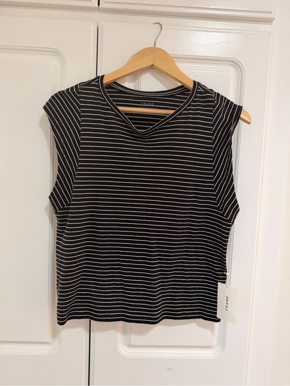 Frame Denim Black and White Striped Sleeveless Tank